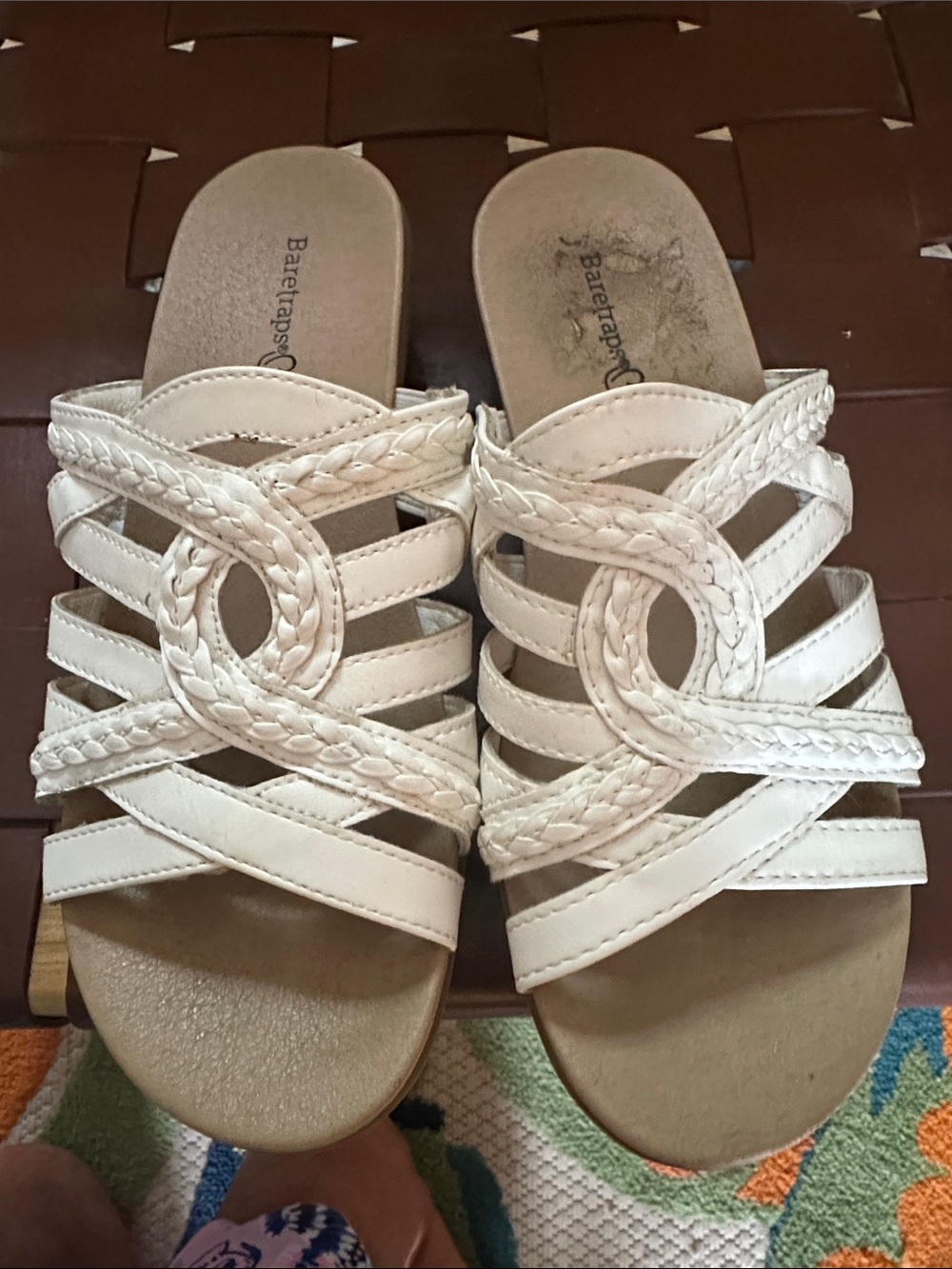 BareTraps White Braided Multi-Strap Slide Sandals